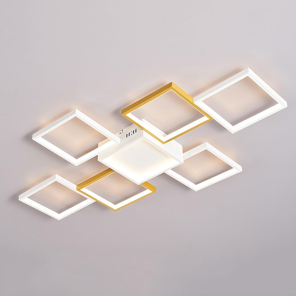 Modern Rectangle Ceiling Light Fixture 110W LED Dimmable with Remote Control Ceiling Lighting Black Flush Mount Chandelier Ceiling Lamp for Bedroom Study Kitchen Living Room 7-Light