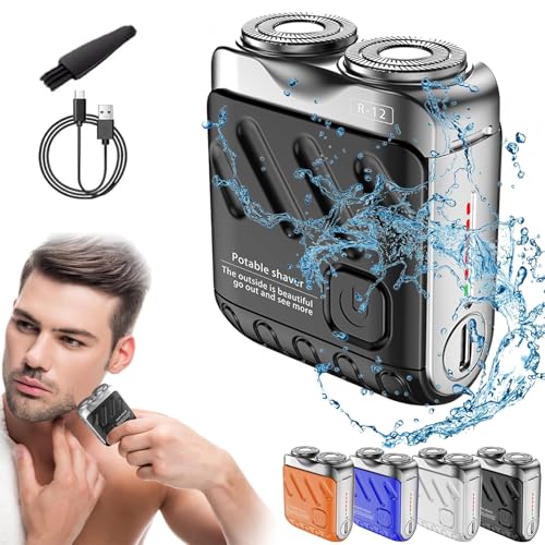Skywortl Mini Shaver Beard Shavers Portable Suitcase Design Razor Mini Portable Electric Shaver for Men Waterproof Fast Charging Long Battery Life Double-Ring Magnetic Cutter for Travel (Black)
