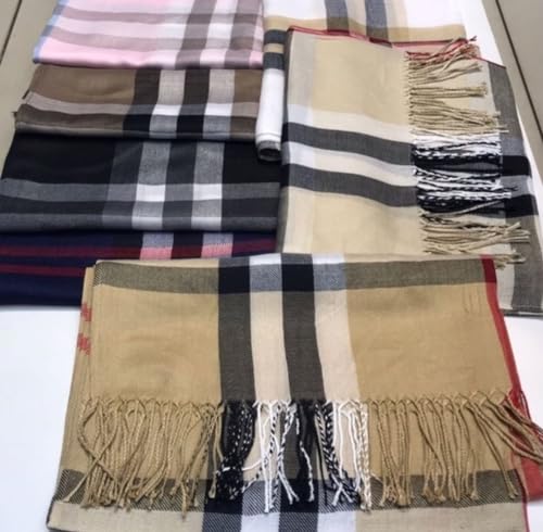 Cachecol Lenço Xadrez Moda Feminina Pashimina Xale Echarpe Gross Estilo Inverno (Poliéster, Bege)