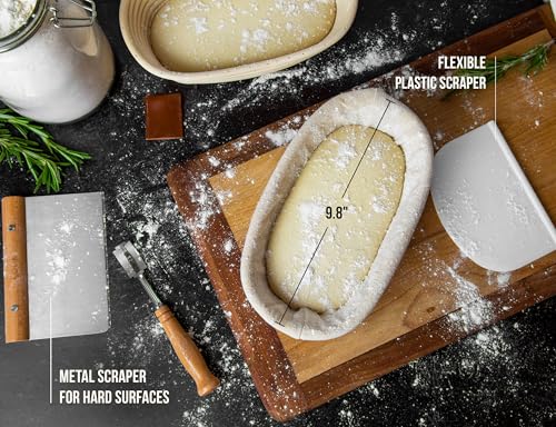 Image of Kook Banneton Bread Proofing Set, Artisan Sourdough Bread Making Kit, 9.8 Inch Rattan Baskets and Liners, Metal & Plastic, Scrapers, Scoring Lame & Case, 4 Extra Blades, Set of 2, Oval