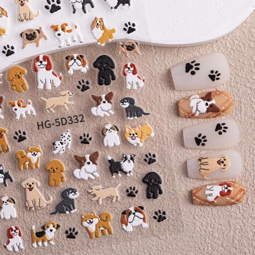 Dog Lovers Cat Lovers Nail Art Stickers Decals 5D Embossed Nail Stickers, Cute Kawaii Nail Designs Adhesive Sticker Manicure Accessories for Women Girls DIY Nail Art Decorations Supplies (Dog02)