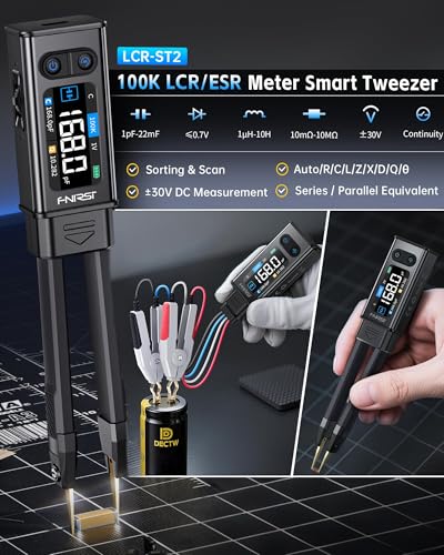 FNIRSI LCR-ST2 100kHz LCR-ESR-Meter mit Stromzangen, Automatischer Vergleichs- und Sortierfunktion, Prüft Widerstände, Kondensatoren, Induktivitäten, Dioden, Spannungen, Durchgang, Vollband-Scan