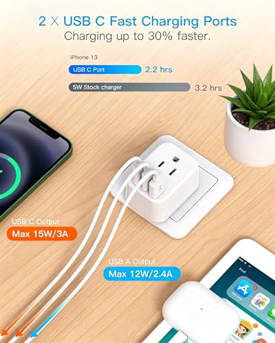 Image of HANYCONY European Plug Adapter, US to Europe Power Adapter with 2 Outlets & 3 USB Ports (2 USB C), Type C Travel Adapter for Italy, Spain, France, Germany, Greece, Iceland, Essentials for Cruise Ship