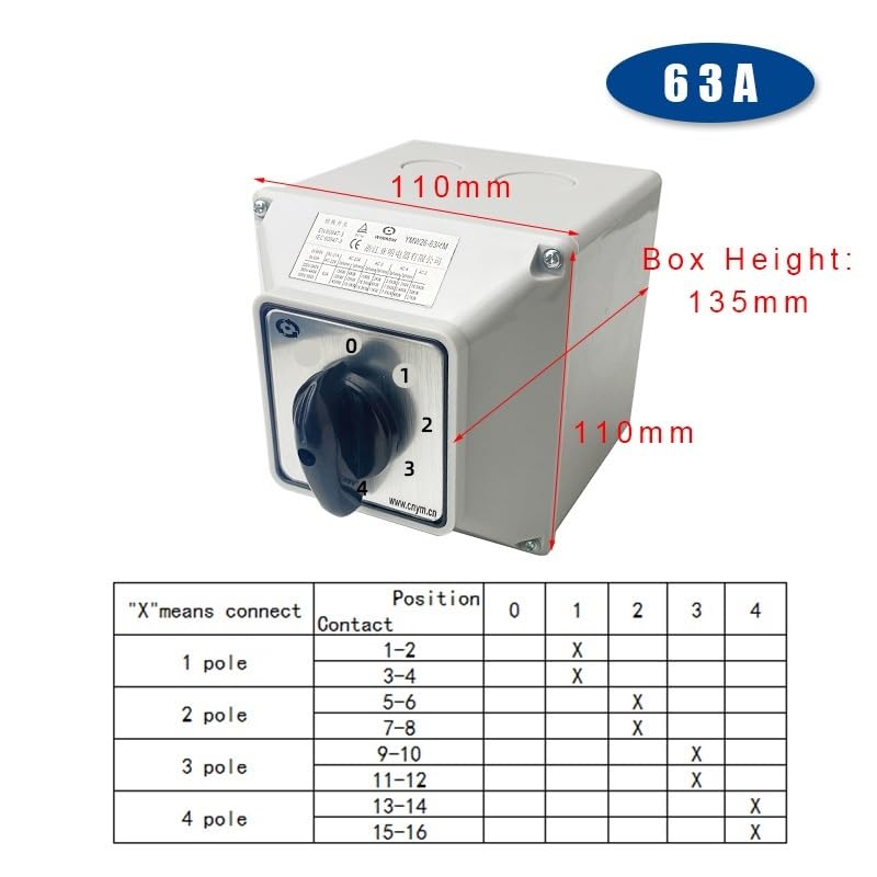 YMW26 LW26-63/4M Changeover Cam Switch 63A 4 Poles Optional Position Waterproof Enclosure Interruptores Electricos(01234) Controls Switches