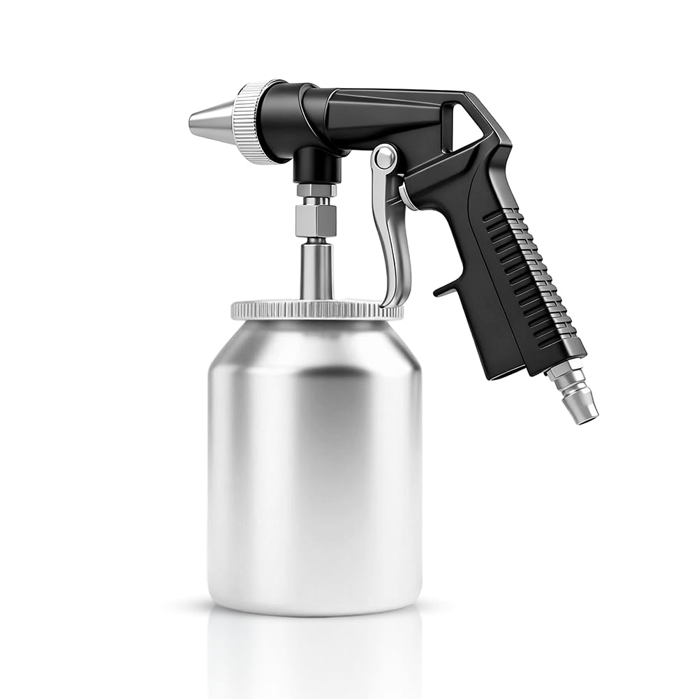 LOMUG Pistolet de sablage avec une pression de travail de 6,2 bar. Le sableur a une consommation d'air de 198 L. Le pistolet de sablage convient pour le polissage, le dérouillage et le nettoyage des