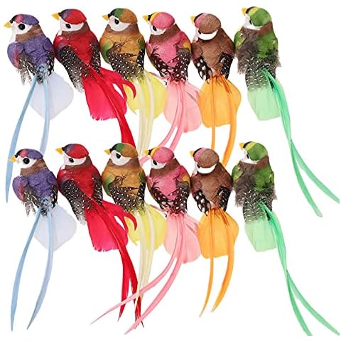 12Pcs Lifelike Fake Foam Feather Artificial Birds, Colorful Garden Birds Ornament Home Wall Decoration Christmas Tree Decor, Artificial Sparrow Bird Xmas Wedding Party Ornaments Decoration, Clip On Cover