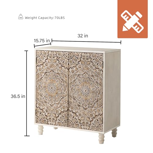 HOMPUS-Storage-Cabinet-Accent-Cabinet-with-2-Doors-and-Adjustable-Shelves-Carved-Pattern-Doors-Decorative-Sideboard-Buffet-Cabinet-Coffee-Bar-Farmhouse-Cabinet-for-Living-Room-Entryway-Kitchen HOMPUS Storage Cabinet Accent Cabinet with 2 Doors and Adjustable Shelves Carved Pattern Doors Decorative Sideboard Buffet Cabinet Coffee Bar Farmhouse Cabinet for Living Room Entryway Kitchen
