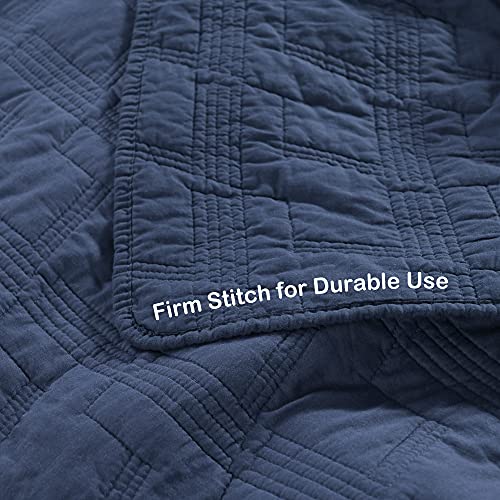 100% Cotton Quilt Set King Size, Navy Blue Pre-Washed 3-Piece Bedspread Coverlet Set, Cozy Lightweight Stitching Decorative Bedding Cover With 2 Shams In Geometric Pattern Rustic Style For All Season #TOP3