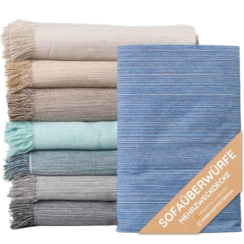 Jarapa Home Tagesdecke Baumwolle Wohndecke – Sofadecke Sofaüberwurf Bettüberwurf Überwurfdecke für Sofa und Bett – Mehrzweckdecke Couch Überwurf Plaid – Warme gesteppte Decke mit Fransen