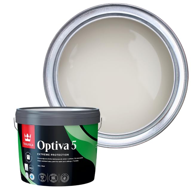 TIKKURILA Optiva 5 Matt Emulsion Paint โ Durable, Scrubbable & Easy-Clean for Walls and Ceilings | Zero VOC - 3L Piazza Y487