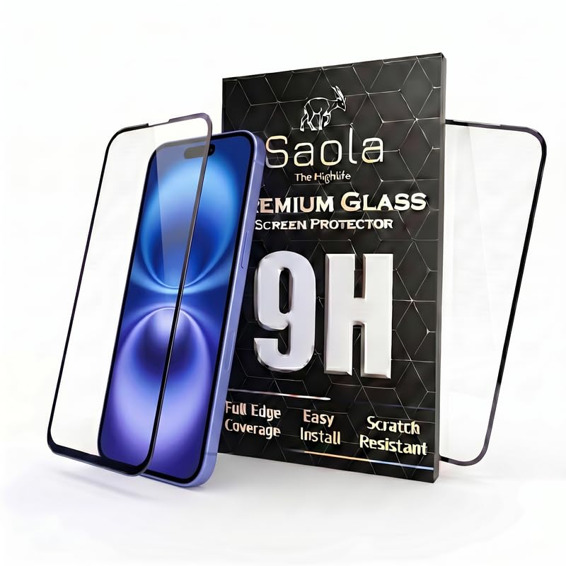 Image of Saola HD+ Oleophobic Tempered Glass For Apple Iphone 16 Plus (PACK OF 1) with Hassle-less Installation Kit. Full screen Coverage. 6.7 inch