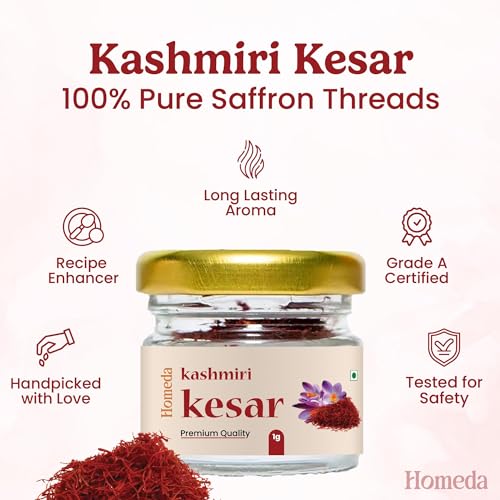 Image of Homeda Kesar Saffron Original 1g / Pure Keshar Original Kashmiri Kesar | Kumkuma Puvvu Safron, Kungumapoo for women, Zafran, Kasar, Kumkumapoovu, Keser, Certified Grade A 1 gm