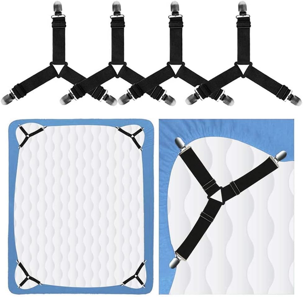 Doshii Bed Sheet Holder Straps, Adjustable Bed Sheet Fastener and Triangle Elastic Mattress Sheet Clips Suspenders Grippers Fasteners Heavy Duty Keeping