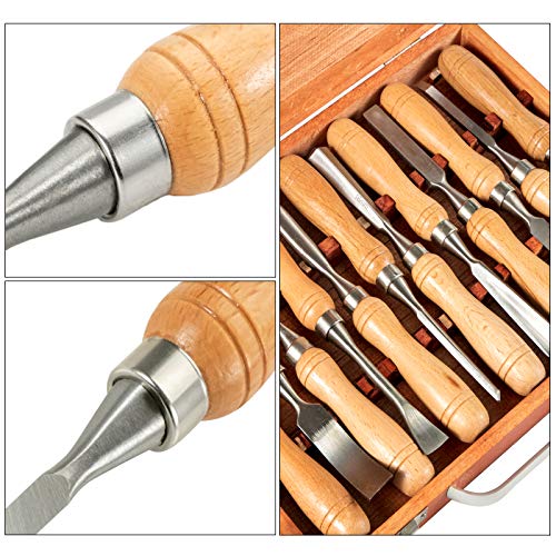 Mophorn Woodworking 12Pcs Lathe Chisel，Wood Carving Hand Chisel 3-3/4Inch Blade Length, Wood Turning Tools With Wooden Storage Case, For Wood Carving Root Carving Furniture Carving Lathes #TOP4
