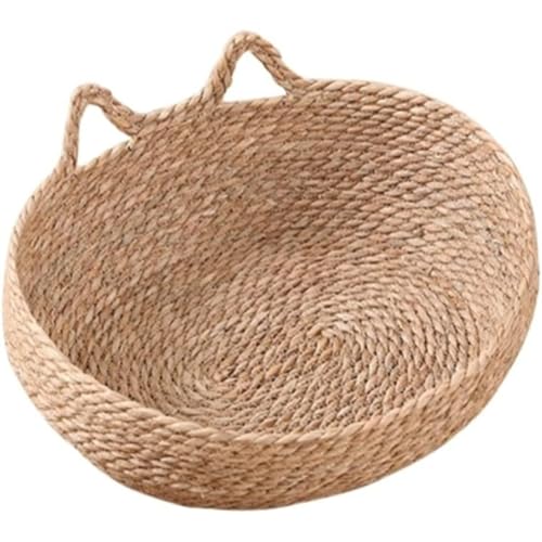 Holowa ペットマット 猫ベッド 犬猫夏用ベッド 小型犬 ねこ 涼しい 通気性 ガマ編み 蒲編み物 クッション付き 猫寝床 小動物 藤編み 猫爪とぎ 可愛い シンプル 柔らか 天然素材 安全 無味 洗える 室内用 ペット用品 おしゃれ 通年タイプ (M