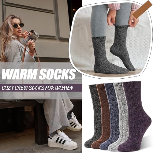 EBMORE 5 Pairs Merino Wool Socks for Women Thermal Warm Thick Winter Hiking Knit Cozy Crew Duty Work Soft Socks for Ladies4