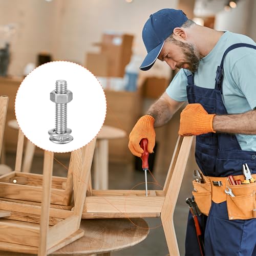 Image of uxcell M6x30mm Square Neck Carriage Bolts with Nuts & Washers, 12Set 304 Stainless Steel Round Head Square Neck Coach Bolt Screws, Silver Tone