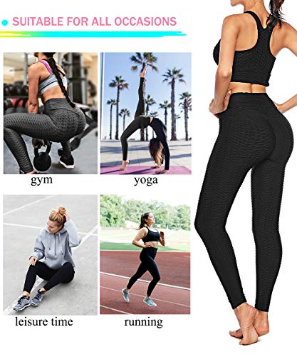 YAMOM High Waist Butt Lifting Anti Cellulite Workout Leggings for Women Yoga Pants Tummy Control Leggings Tight Black - Thumbnail 6