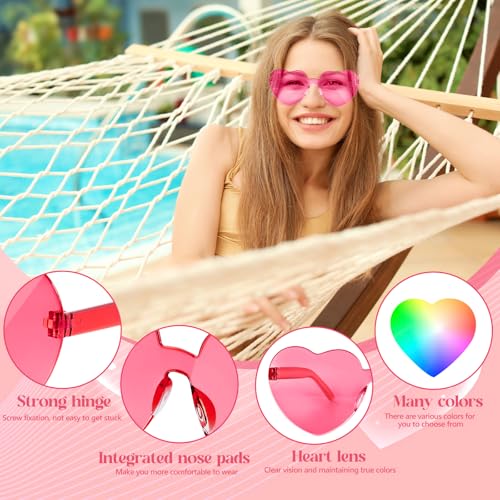 NACHLYNN 10 Pairs Heart Sunglasses Women Rimless Heart Shaped Sunglasses Candy Color Glasses for Costumes Cosplay (Pink Series)4