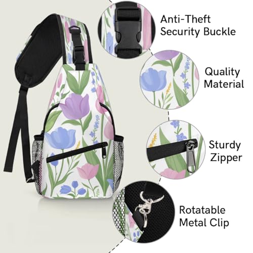 Bolso cruzado unisex flores tulipán para senderismo y viaje miniatura 3