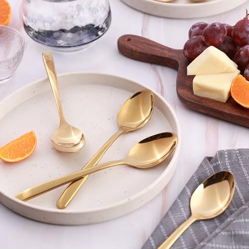 Image of GROX Curve Large Spoon - Set of 6 | Gold | 20 cm | 304 Stainless Steel 18 /8 | Elegant Dining Spoon