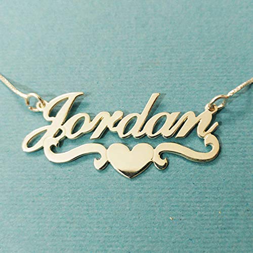Lonago 14K Solid Gold Name Necklace Personalized Angel Wing Name Plate Necklace Real Gold Custom Name Pendant Necklace Gift For Women Girls (Yellow Gold Color) #TOP5