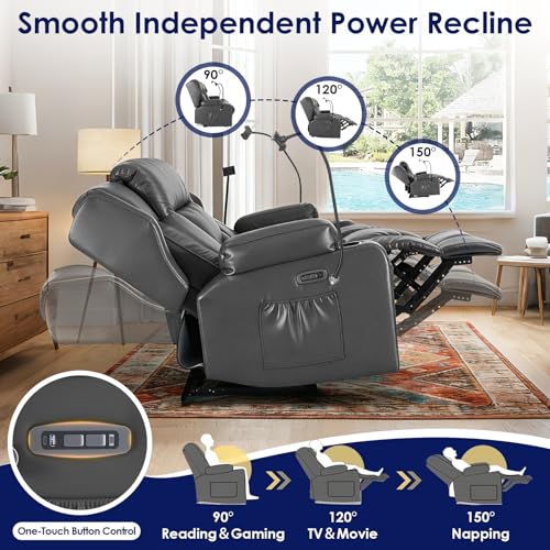 Image of Redlife Power Loveseat Recliner Sofa with Console, PU Leather Dual Reclining Couch with Blue LED Lights, Bluetooth Speaker, USB Ports,2 Phone Holder, Home Theater & RV Recliner (Gray)