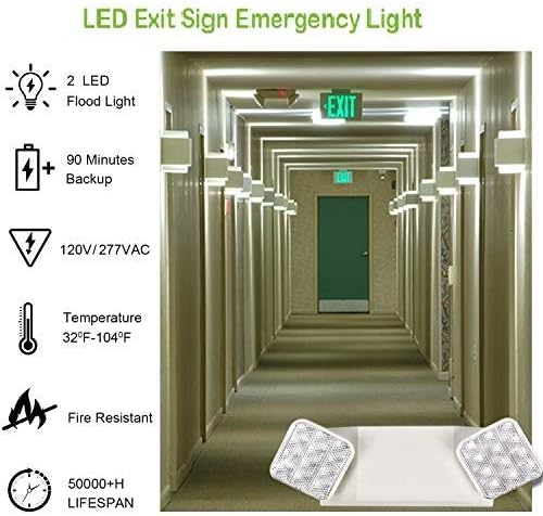 hykolity Two Head Emergency Light, Adjustable Integrated LED Emergency Lighting with Battery Backup - 2 Pack