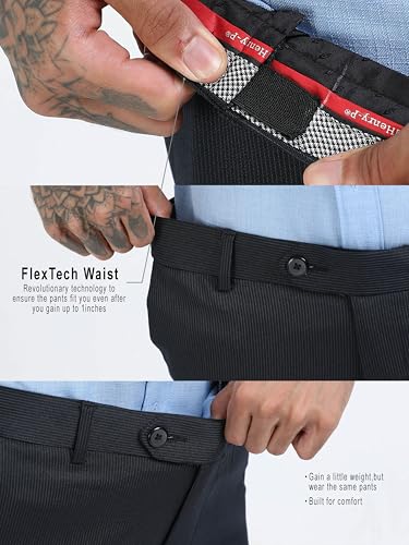 Image of Mc Henry Men's Techno Flex 2inch- Waist Expandable Wrinkle Free Stretchable Striped Slim Fit Elite and Luxurious Formal Trousers for Men