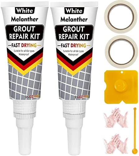 Melanther Grout Filler Tube | 2 Pack Tile Grout Paint for Bathroom Shower Floor, Fast Drying Grout Repair Kit Refresh Filler Tube, Grout Sealer Restore and Renew Grout Line Grout Pen (White)