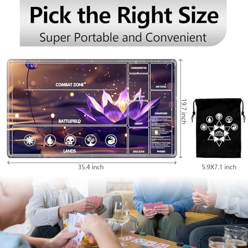Image of for MTG Playmat with Card Storage Bag,Non-Slip Rubber Base & Smooth Surface 35.4x19.7in,Beginner-Friendly Magic Mat for Commander Deck,Purple Lotus Flower-1