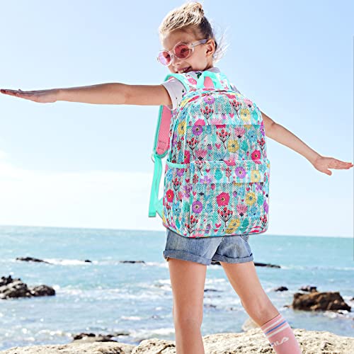 Camtop Mesh Backpack For Kids Girls Semi-Transparent See Through Sturdy School Bookbag Casual Daypack For Beach Swimming Work Gym (Floral Back Pack) #TOP1