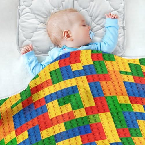 Image of Nursery Bed Blankets for Boys Girls Soft Swaddle Blanket for Infant Toddler 30X40in A Colorful Block Pattern with Different Colors and Shapes