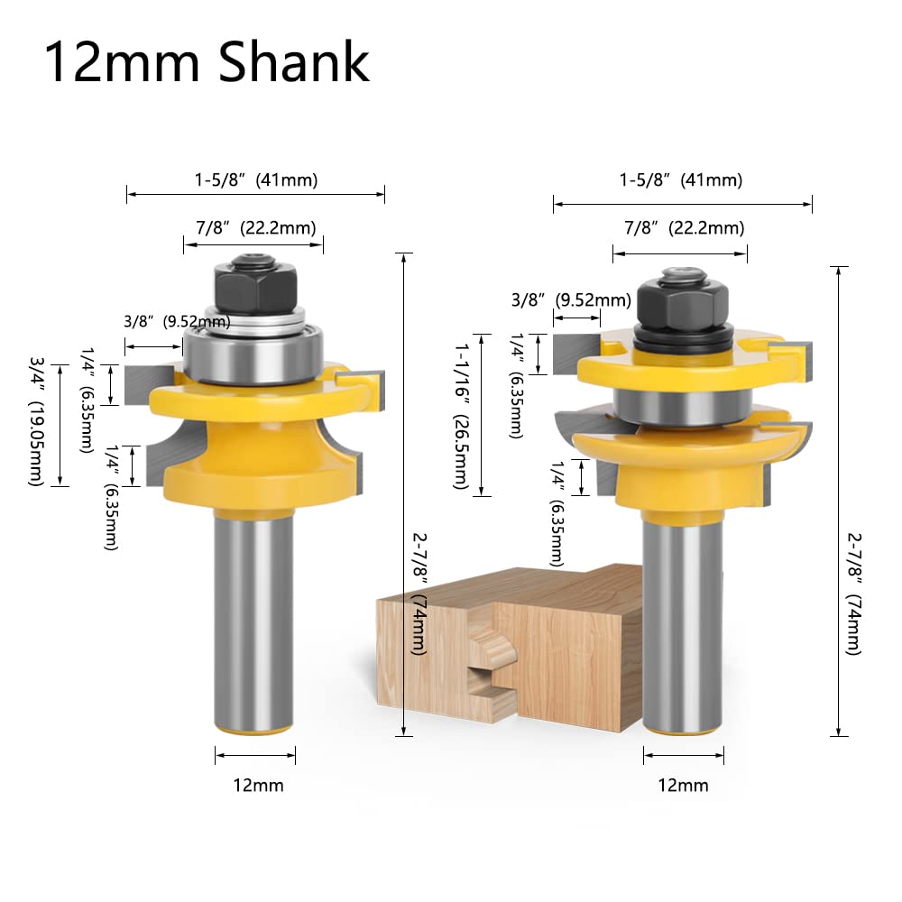 2 pz 12mm 1/2 "codolo Tenone Coltello Punte del Router Set Porta Taglierina di Lavoro Abbinato Lingua Scanalatura T-maniglia Ferroviario Stile Bit(12.7mm shank)