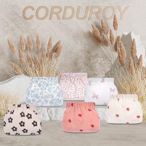 Image of honitty Corduroy Elastic Storage Bag, Portable Popper Organizer, Mini Makeup Bag,Ladies Lipstick Pouch, Large Capacity Wallet, Jewelry Small Objects Storage Organizer., 6PCS-Flower, 5.1 inches x 2