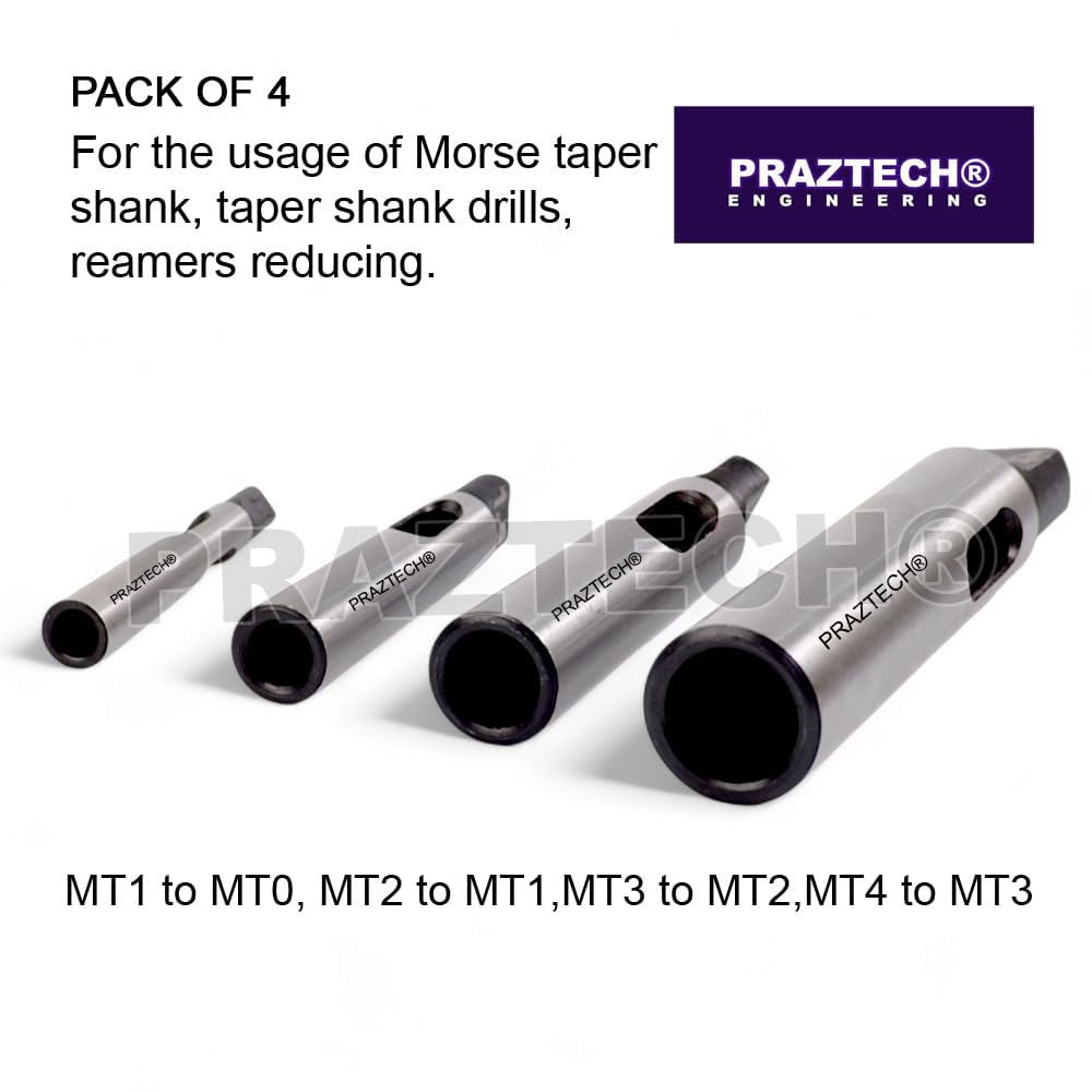 Morsekegelbohrerhülsen-Reduzieradapter für Drehmaschinen-Fräsen | MT1 auf MT0, MT2 auf MT1, MT3 auf MT2, MT4 auf MT3 | Kegelschaft-Bohrreibahlen, Reduzierung um PRAZTECH®