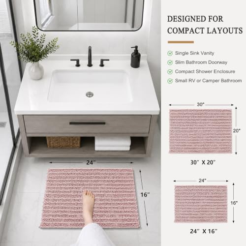 Image of Arotive Luxury Small Bathroom Rugs 24x16, Extra Soft Thick Absorbent Shaggy Chenille Bath Rugs, Machine Wash Dry, Bath Mats for Bathroom Floor, Tub and Shower, Home Decor Accessories, Dirty Pink