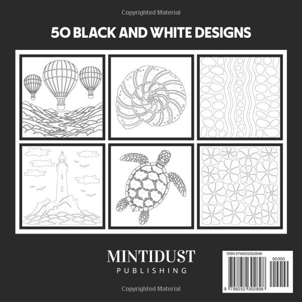 Monochrome Coloring Book – One-Color Relaxation: 50 Aesthetic Designs for Adults, Black-and-White Patterns for Stress Relief and Mindfulness image 3