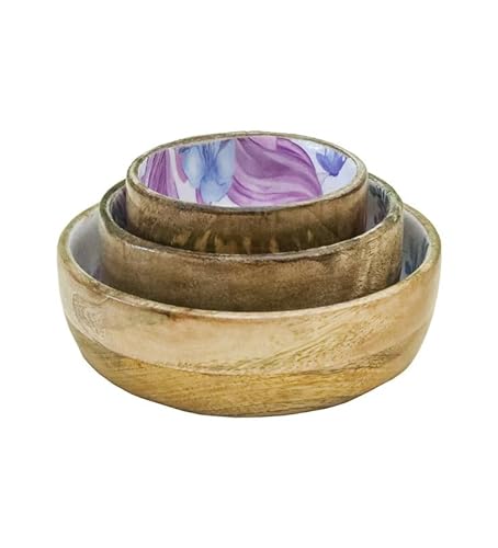 RUSHAAN Wooden Unicorn Minakari Bowl Set of 3, Best Minakari Bowls with Wooden Touch for Kitchen