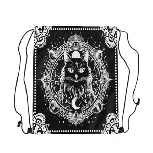 Feelyou Sun Moon Drawstring Backpack for Boho Exotic Cute Cat Drawstring Bags Bohemian Sports Drawstring Sackpack Decor Galaxy Waterproof Cinch Bag Animals Theme2
