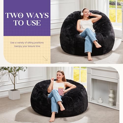 Image of Hobestluk Bean Bag Chair for Adult Giant Beanbag with Filler Black 3FT
