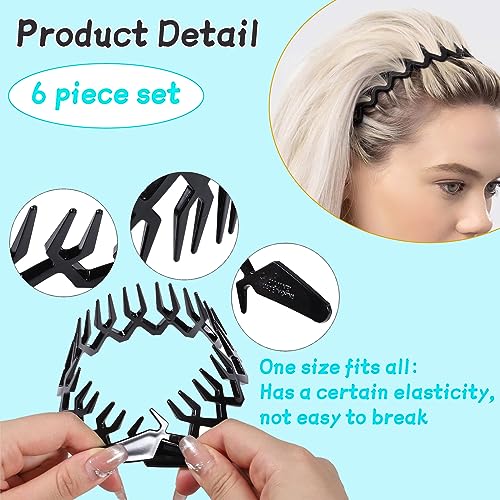 Eowppue 6 Pcs Curly Thick Hair Headband Sharks Tooth Headband for Women Girls Plastic Hair Bands Wavy Hair Comb Headband Hard Hair Bands for Women Men Girls 5 Styles - Image 4