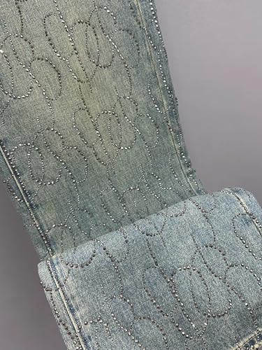 Women's Diamond Jeans Shiny High Waisted Straight Leg Denim Pants Loose with Pocket Jeans4