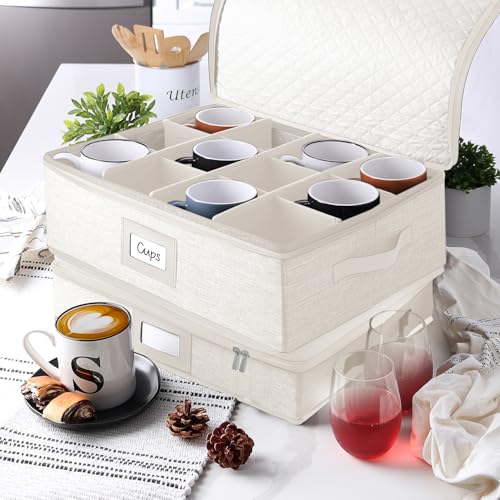 Image of Hearth & Harbor Hard Shell Mug Organizer, Cup and Mug Storage Box, Cream