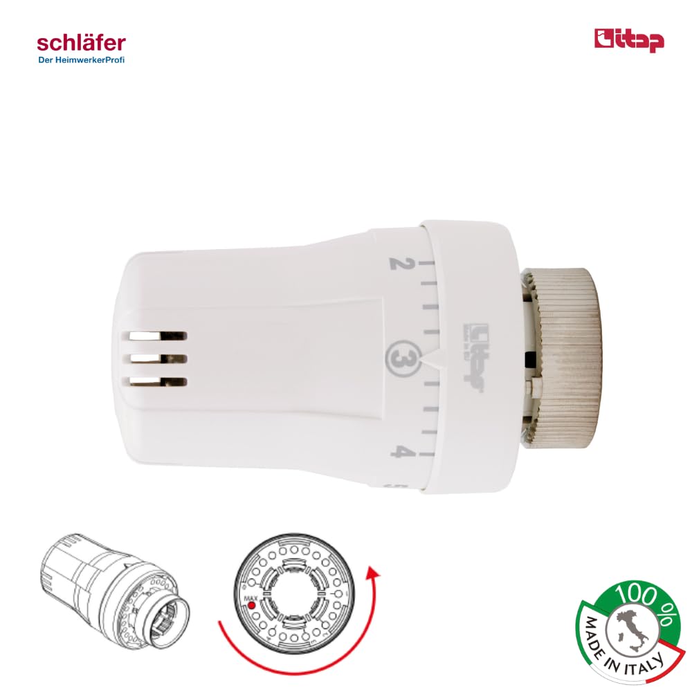 Schläfer 37070105 | Valvola Termostatica per Termosifoni ITAP, Testina di Comando per Radiatore Sensibile a liquido Manopola con Regolazione intervallo Temperatura 0-28 C - Ghiera M30x1,5- Conf. 5PZ