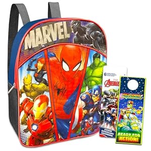 Marvel Super Hero Mini Backpack ~ 3 Pc Bundle With 11″ Avengers Superhero School Bag For Boys, Toddlers, Kids, Avengers Stickers And More | Marvel School Supplies