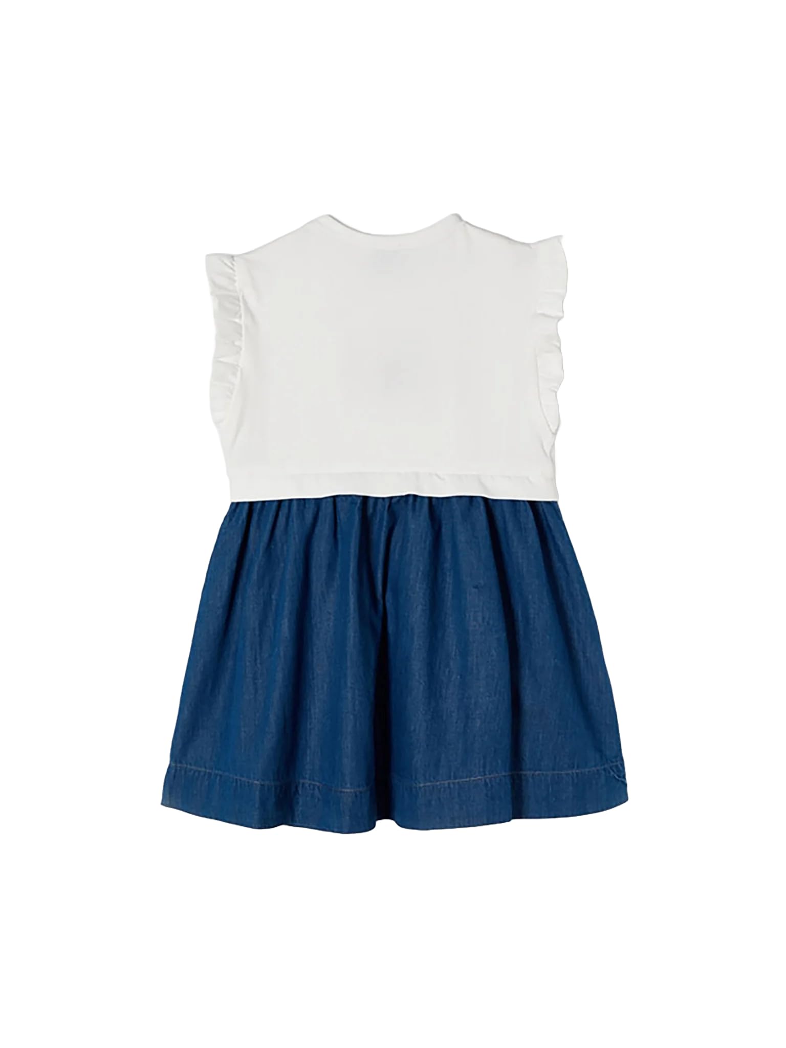 Mayoral Vestito Bambina Estivo in Cotone e Denim con Fiore Decorativo e Gonna Blu