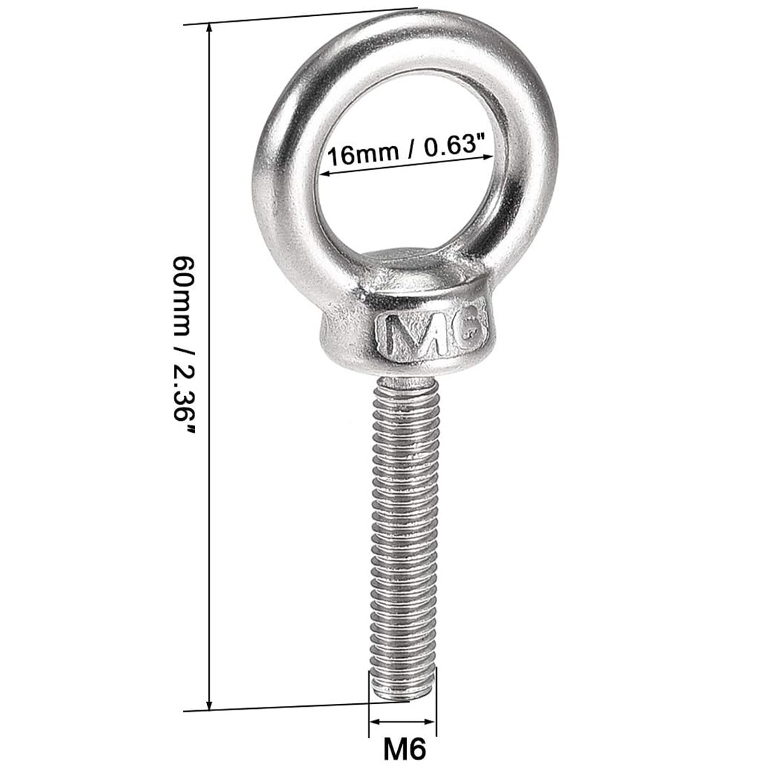 TA-VIGOR 2Pcs M6 x 30mm Lifting Long Eye Bolt, 304 Stainless Steel Wall Expansion Anchor Bolts - Image 2