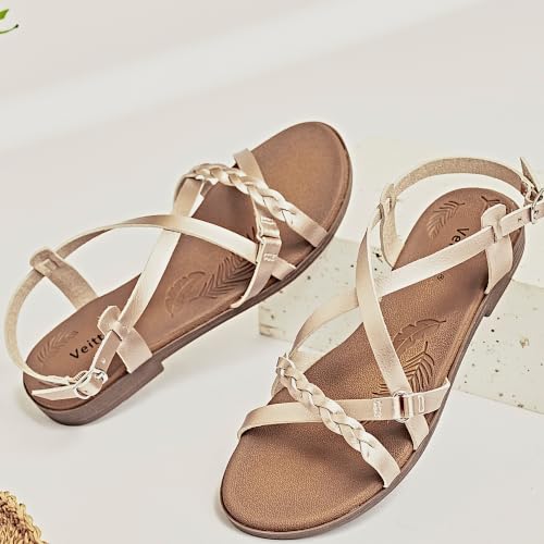 Image of Veittes Women's Casual Ankle Strappy Flat Slide Sandals