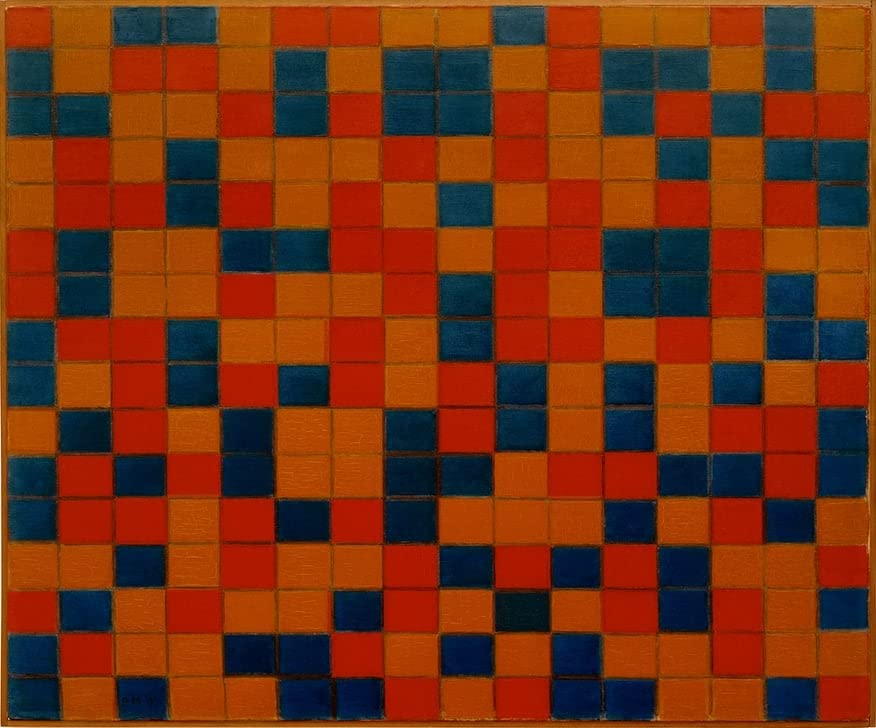 Composition avec echiquier quadrille Mondrian decorer grand mur vide tableau graffiti 60x90cm